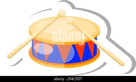 Color vector Cartoon musical instrument drum on a white background. Stock vector illustration Stock Vector