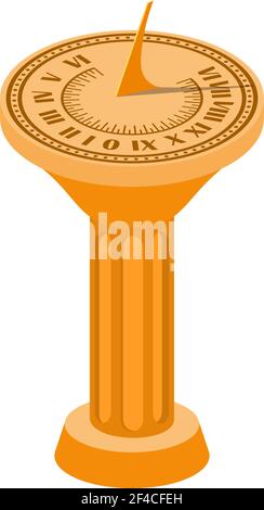 Color vector image of a sundial on a column on a white background. Sundial in Flete Cartoon style. Stock vector illustration Stock Vector