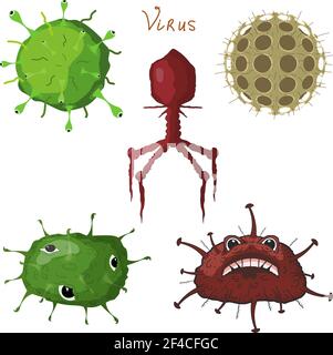 Vector illustration set of abstract bacteria and viruses. Cartoon style. Virus on a white background. Biological objects Stock Vector