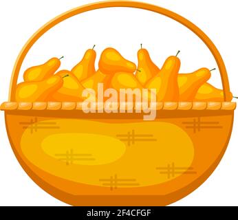 Abstract rural wicker basket with pears. Cartoon style. Vector illustration of a simple basket with ripe fruit Stock Vector