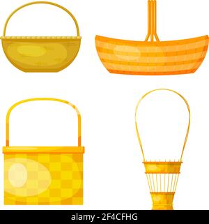Set of abstract yellow woven baskets. Cartoon style. Sleek design. Wicker baskets. Vector illustration Stock Vector