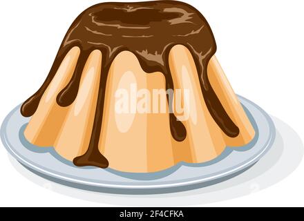 Vector colored illustration round sweet cheesecake on a plate. Cartoon Cheesecake with chocolate. Stock vector illustration Stock Vector