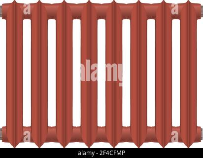 Vector illustration of a vintage cast-iron heat radiator red on a white background. Home heating element. Abstract thing home construction element Stock Vector