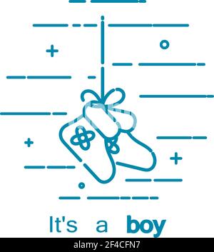 Vector illustration of boy&rsquo;s birthday concept. Vector abstract icon drawing of small shoes Stock Vector