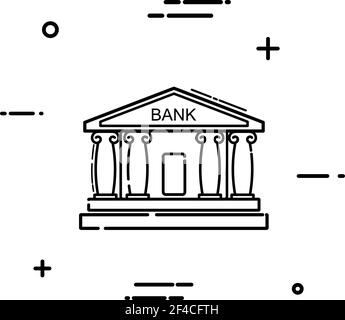 Linear bank icon on a white background. Simple line drawing of a bank building with columns. Vector illustration Stock Vector