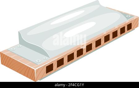 Cartoon Vector image of a musical instrument - harmonica on a white background. Stock vector illustration Stock Vector