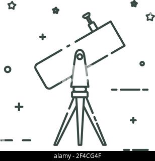 Telescope on the tripod looks to the sky. Linear color icon. Isolated on white background. Vector illustration. Stock Vector