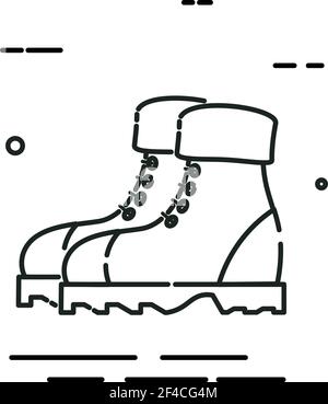 Men&rsquo;s hiking boots in a linear style. Line icon isolated on white background. Vector illustration. Stock Vector