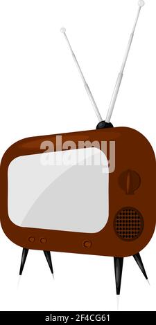 Vector illustration of a vintage TV. Retro television in Cartoon style on a white background. Old tube TV technology Stock Vector