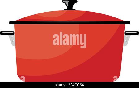 Cartoon red saucepan on a white background. Kitchen utensils. Color image red pots. Stock vector Stock Vector