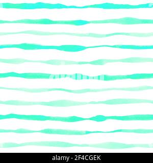 Blue bright striped watercolor seamless pattern with wavy lines. Hand drawn vector background Stock Vector