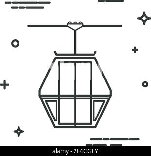 Cable car in a linear style. Line icon. Isolated on white background. Vector illustration. Stock Vector