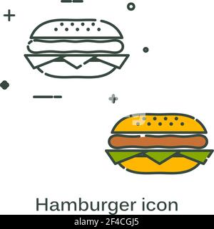 Simple flat black hamburger icon. Symbol of fast food. Line style. Vector illustration Stock Vector