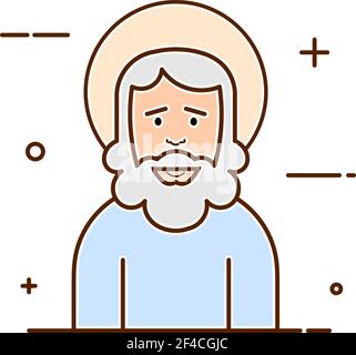 Abstract vector illustration of a traditional god with a halo and a beard. Religious symbol in a line style on a white background Stock Vector