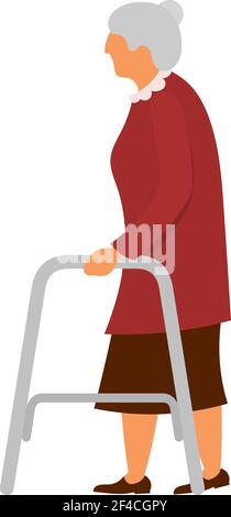 Abstract vector image with image of a walker handicapped and the old lady on a white background Stock Vector