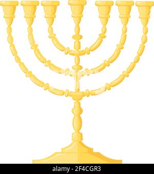 Vector illustration of a menorah on a white background. Cartoon image of the Jewish menorah. Cartoon style. Subject of Jewish religion Stock Vector
