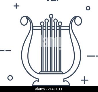 Simple black lyre line icon on a white background. Icon of the musical instrument. A symbol of music and poetry. Vector illustration Stock Vector