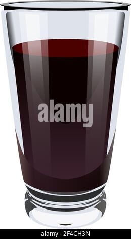 Vector realistic illustration of a high glass glass with dark liquid. Image of wine, coca cola, cocktail, juice. Isolated object on a white background. Design element Stock Vector