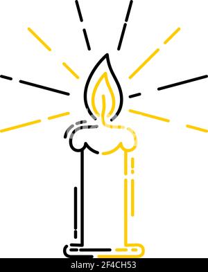 Lit candle, religious pictogram in a linear style. Linear icon. Isolated on white background. Vector illustration. Stock Vector