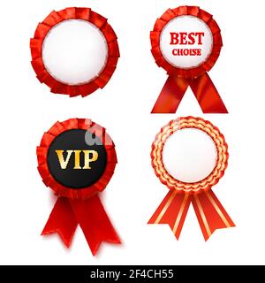Red award ribbons badge with white background. Abstract object decorations. Isolate. Set of red badges. Stock vector illustration Stock Vector