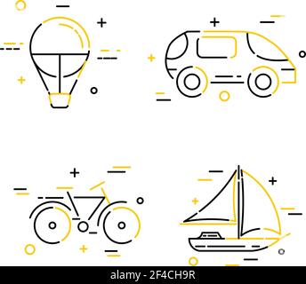 Set of color creative flat linear travel icons. Vector illustration Stock Vector
