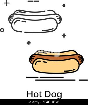 Simple flat black icon hot-dog on a white background. Sign of fast food. Vector illustration Stock Vector