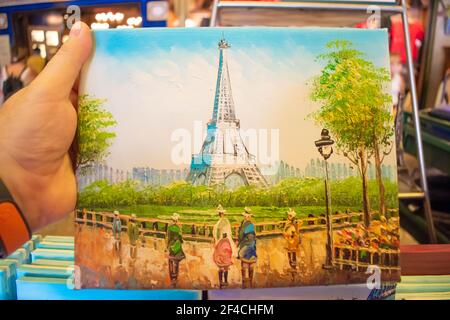 Orlando, Florida. July 29, 2020. Beautiful Eiffel Tower hand painted in France Pavilion at Epcot (36) Stock Photo