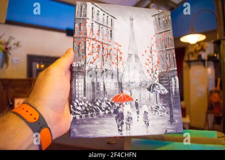 Orlando, Florida. July 29, 2020. Beautiful Eiffel Tower hand painted in France Pavilion at Epcot (36) Stock Photo