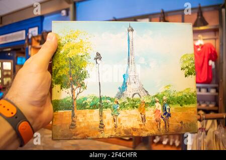 Orlando, Florida. July 29, 2020. Beautiful Eiffel Tower hand painted in France Pavilion at Epcot (38) Stock Photo