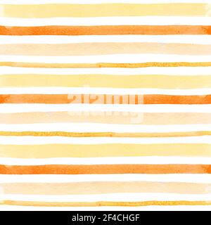 Watercolor striped seamless pattern with yellow and orange lines on a white background. Hand drawn vector illustration Stock Vector