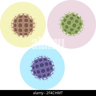 Vector illustration round of a dangerous virus on a color background. Microorganism spherical shape. Microscopic virus. Stock Vector