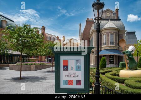 Orlando, Florida. July 29, 2020. Partial view of France Pavillion at Epcot (23) Stock Photo