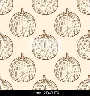 Autumn seamless pattern with pumpkins. Hand drawn vector background in vintage style. Stock Vector