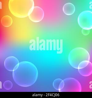 Abstract colorful vector design with flying soap bubbles on a bright gradient background Stock Vector
