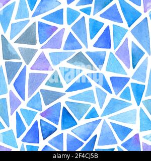 Abstract vector watercolor seamless pattern with blue and violet triangles on a white background Stock Vector