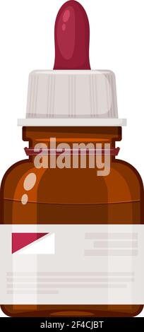 The glass vial with dropper isolated on white background. Medical accessory. Stock vector illustration Stock Vector