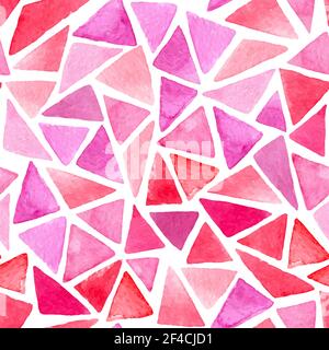 Abstract vector watercolor seamless pattern with pink and red triangles on a white background Stock Vector