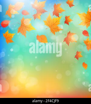 Autumn vector background with falling maple leaves. Stock Vector