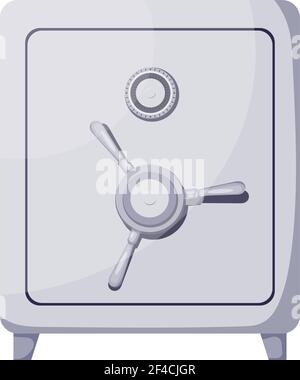 Vector illustration of closed steel safe over white background. Isolated safe. Cartoon safe Stock Vector