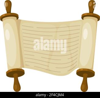Vector illustration of papyrus on a white background. Scroll paper. Cartoon image of the Torah in the unfolded state. Stock Vector