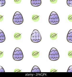 Hand drawn doodle Easter seamless pattern with eggs on a white background. Vector illustration. Stock Vector