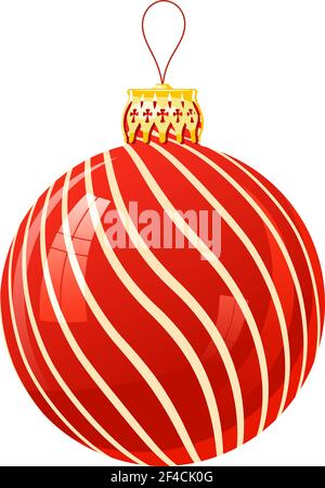 Red Christmas ball with twisted elements on a white background. Isolated Christmas ball abstract. Vector illustration of Christmas ball Stock Vector