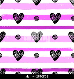 Decorative festive seamless pattern with black hearts and pink lines. Vector background for Valentine&rsquo;s day Stock Vector