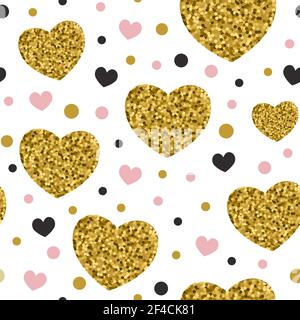 Decorative festive seamless pattern with golden glitter hearts. Vector background for Valentine&rsquo;s day Stock Vector