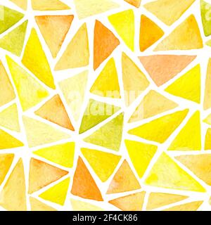 Abstract vector watercolor seamless pattern with yellow and orange triangles on a white background Stock Vector
