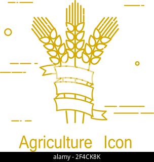 Yellow spikelet is a symbol of agriculture in a linear style. Line icon isolated on white background. Vector illustration. Stock Vector