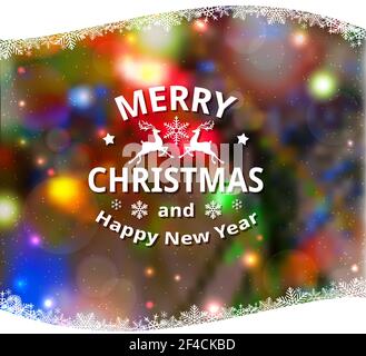 Christmas decorative colorful blurred shining background with white snowflakes. New year greeting card. Vector illustration Stock Vector