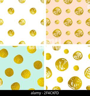 Set of vector seamless patterns with golden circles. Decorative abstract festive backgrounds. Stock Vector