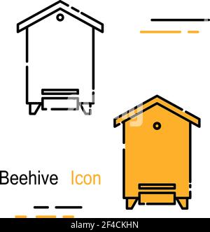 Bee-hive in linear style. Line icon. Isolated on white background. Vector illustration. Stock Vector