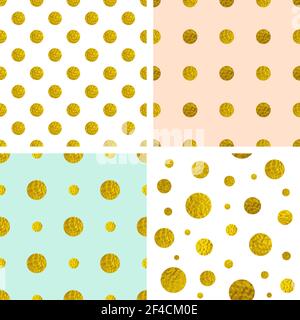 Set of vector polka dot seamless patterns with golden circles. Decorative abstract festive backgrounds. Stock Vector